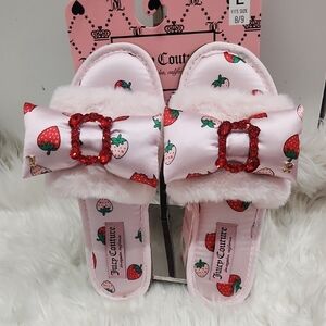 🔹️Juicy Couture Women Strawberry Women Pink Strawberry Satin Slides /Slippers